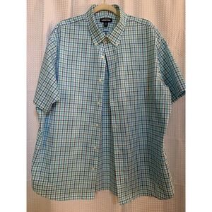 Lands' End Mens XL 17 17.5 Checked‎ Blue Dress Shirt